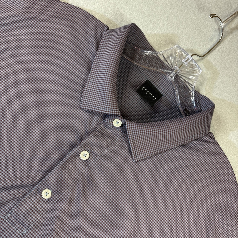 Dunning Golf‎ Polo Gray Burgandy Microcheck Performance Stretch Size XXL